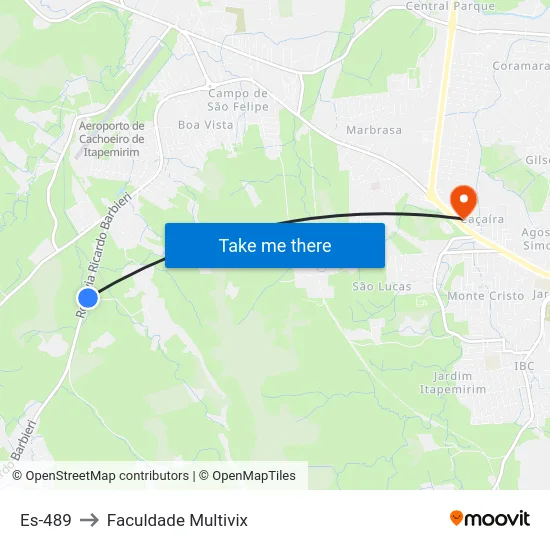 Es-489 to Faculdade Multivix map