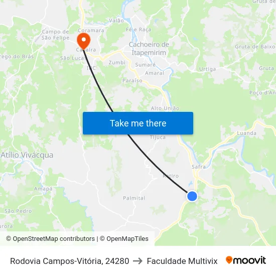 Rodovia Campos-Vitória, 24280 to Faculdade Multivix map