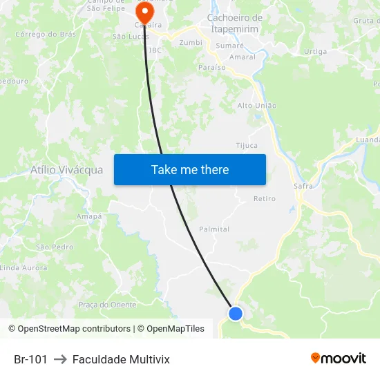 Br-101 to Faculdade Multivix map