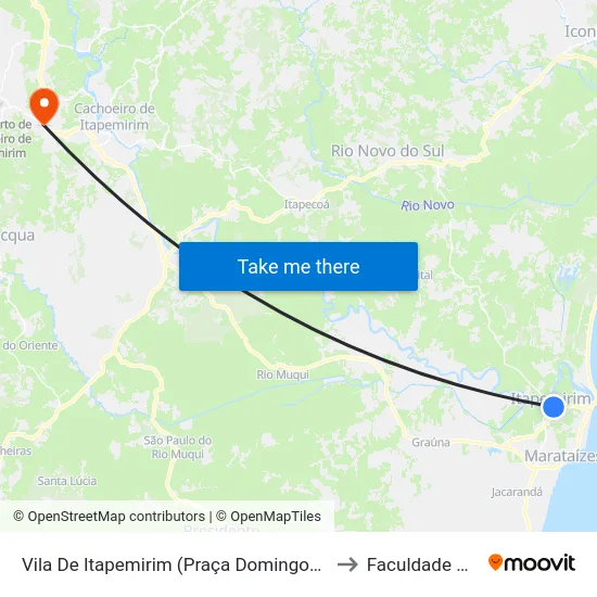 Vila De Itapemirim (Praça Domingos José Martins) to Faculdade Multivix map