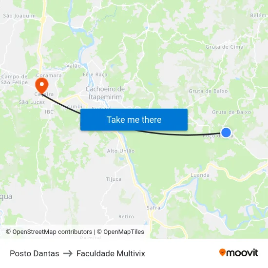 Posto Dantas to Faculdade Multivix map