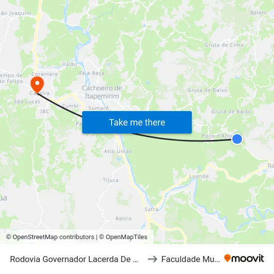 Rodovia Governador Lacerda De Aguiar, 10 to Faculdade Multivix map