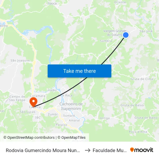 Rodovia Gumercindo Moura Nunes, 4230 to Faculdade Multivix map