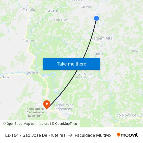 Es-164 / São José De Fruteiras to Faculdade Multivix map