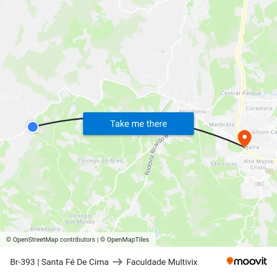 Br-393 | Santa Fé De Cima to Faculdade Multivix map