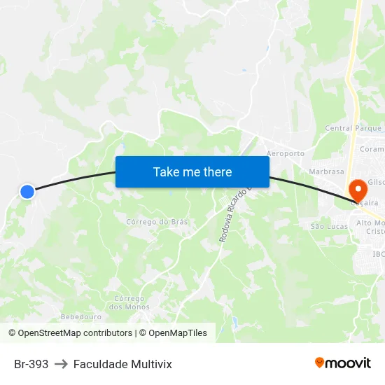 Br-393 to Faculdade Multivix map