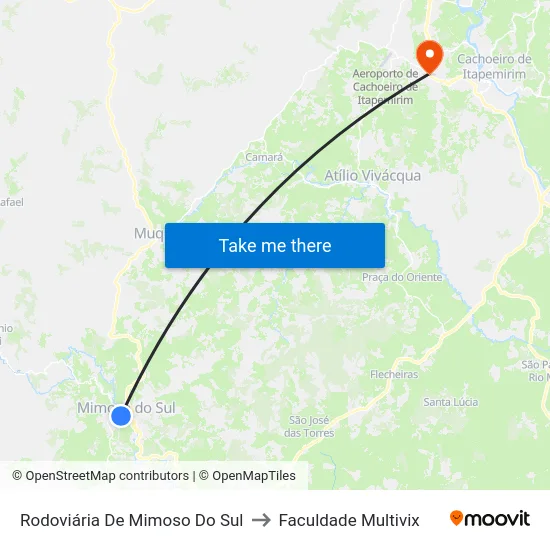 Rodoviária De Mimoso Do Sul to Faculdade Multivix map