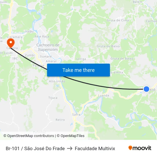 Br-101 / São José Do Frade to Faculdade Multivix map