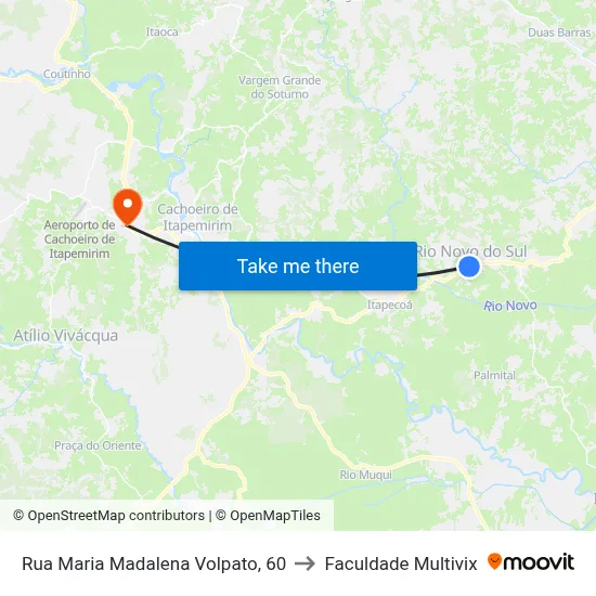 Rua Maria Madalena Volpato, 60 to Faculdade Multivix map
