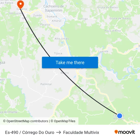 Es-490 / Córrego Do Ouro to Faculdade Multivix map