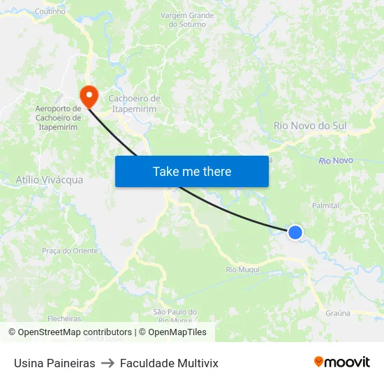 Usina Paineiras to Faculdade Multivix map