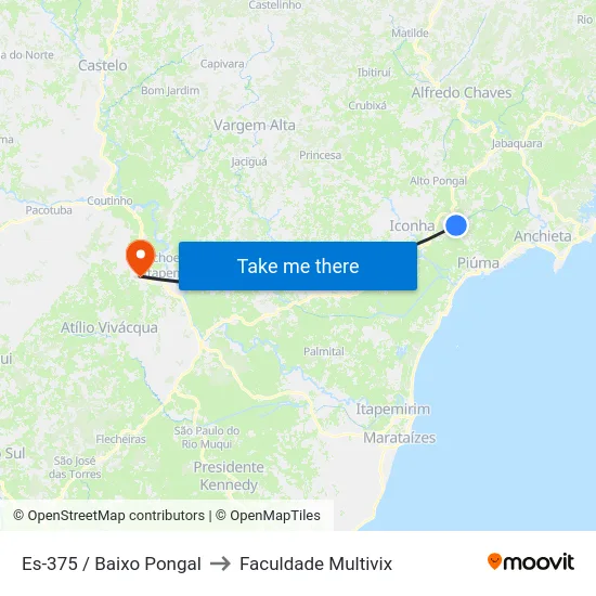Es-375 / Baixo Pongal to Faculdade Multivix map