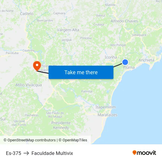 Es-375 to Faculdade Multivix map