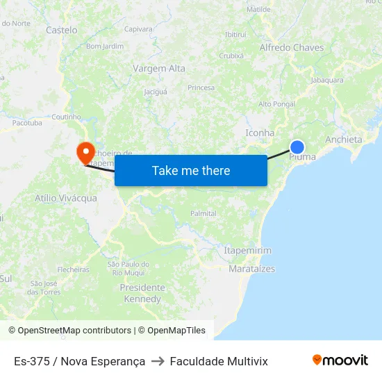 Es-375 / Nova Esperança to Faculdade Multivix map