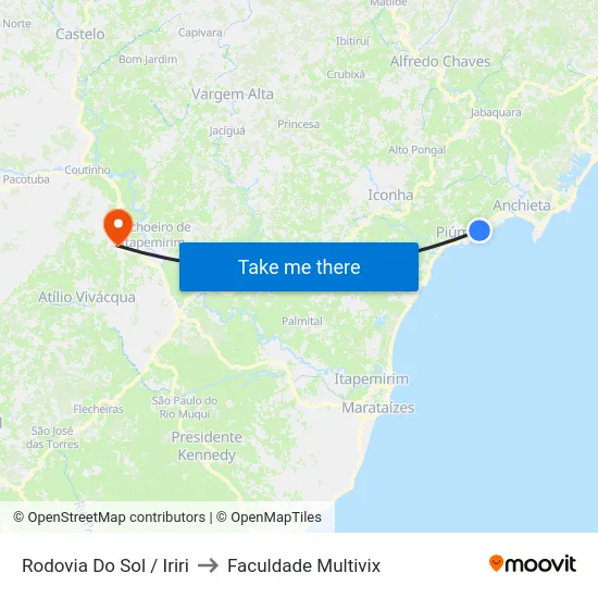 Rodovia Do Sol / Iriri to Faculdade Multivix map