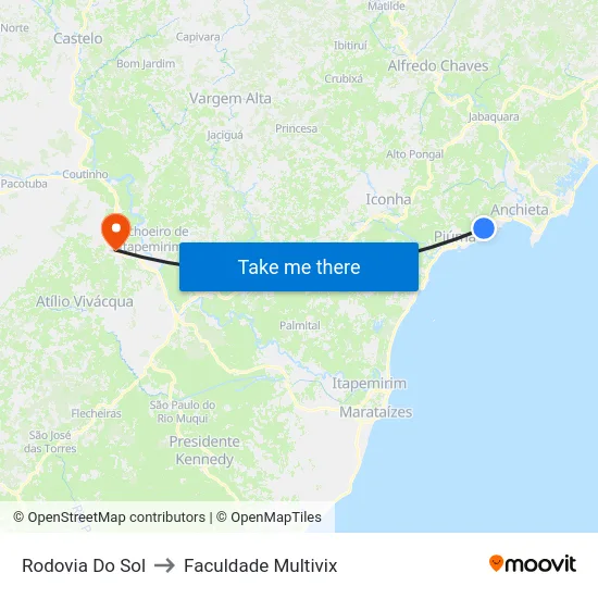 Rodovia Do Sol to Faculdade Multivix map