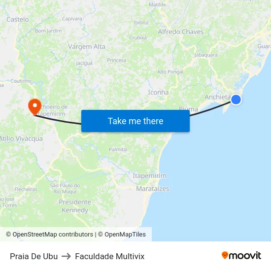 Praia De Ubu to Faculdade Multivix map