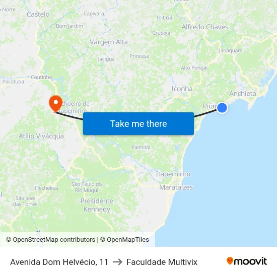 Avenida Dom Helvécio, 11 to Faculdade Multivix map