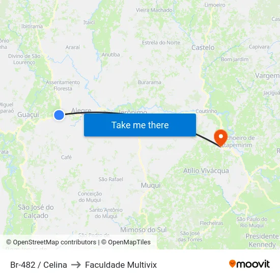 Br-482 / Celina to Faculdade Multivix map