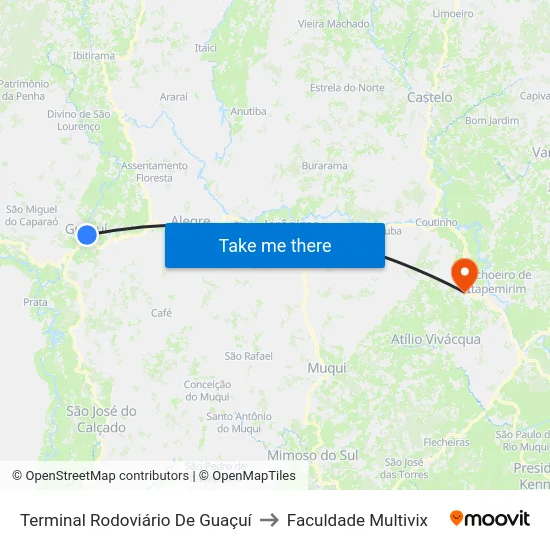 Terminal Rodoviário De Guaçuí to Faculdade Multivix map