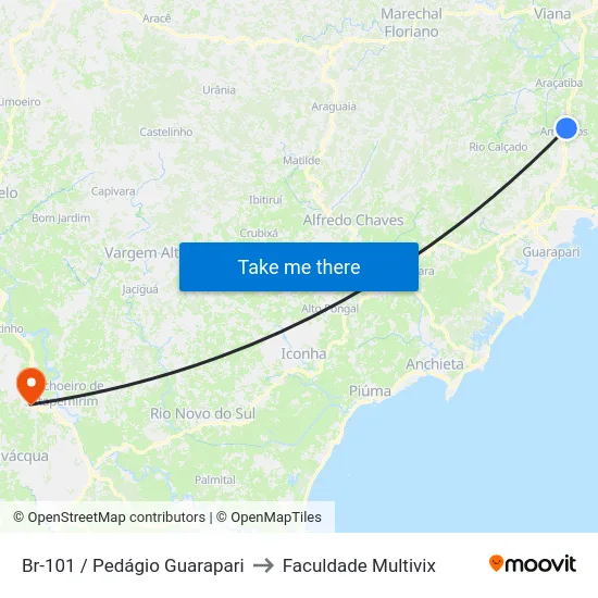 Br-101 / Pedágio Guarapari to Faculdade Multivix map