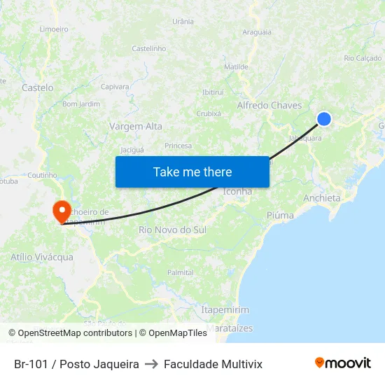 Br-101 / Posto Jaqueira to Faculdade Multivix map