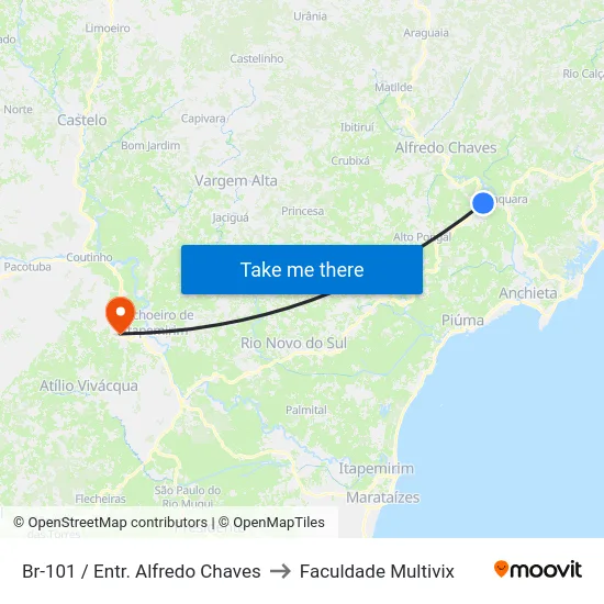 Br-101 / Entr. Alfredo Chaves to Faculdade Multivix map