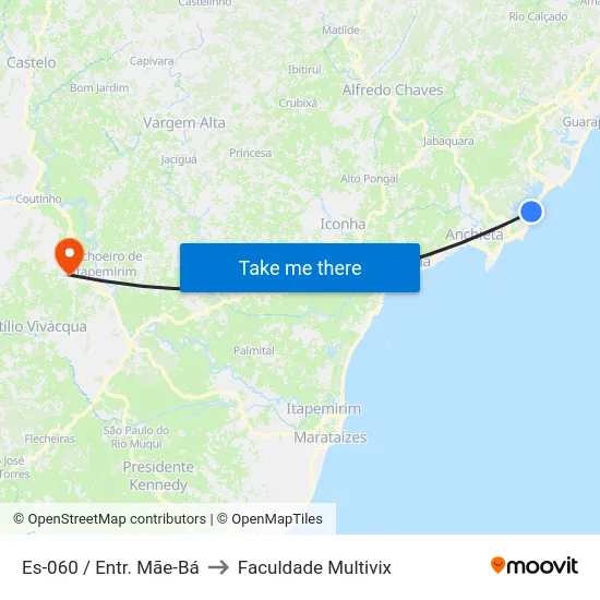Es-060 / Entr. Mãe-Bá to Faculdade Multivix map