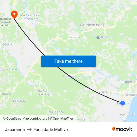 Jacarandá to Faculdade Multivix map