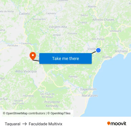 Taquaral to Faculdade Multivix map