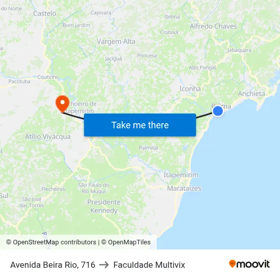 Avenida Beira Rio, 716 to Faculdade Multivix map
