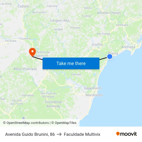 Avenida Guido Brunini, 86 to Faculdade Multivix map