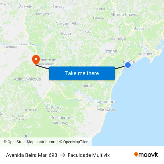 Avenida Beira Mar, 693 to Faculdade Multivix map