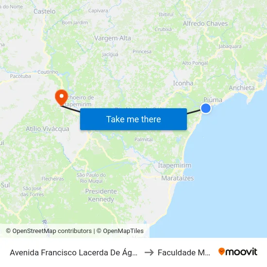 Avenida Francisco Lacerda De Águiar, 2052 to Faculdade Multivix map