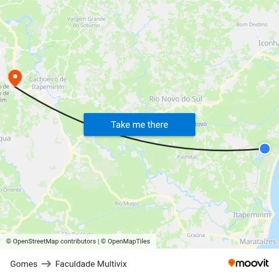 Gomes to Faculdade Multivix map