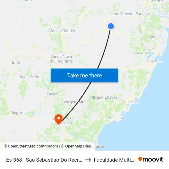 Es-368 | São Sebastião Do Recreio to Faculdade Multivix map