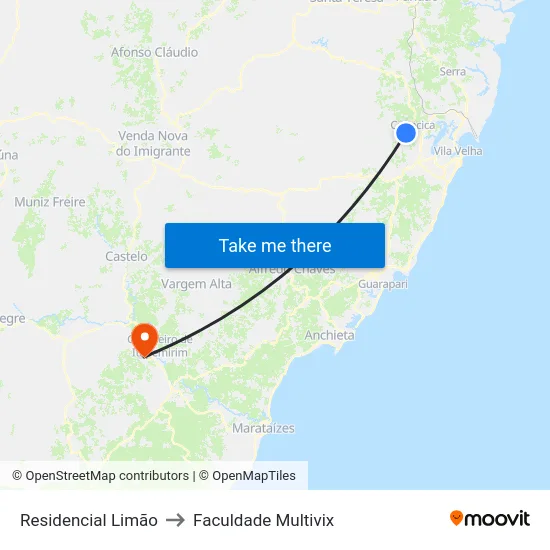 Residencial Limão to Faculdade Multivix map
