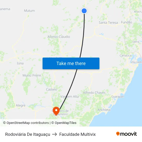 Rodoviária De Itaguaçu to Faculdade Multivix map