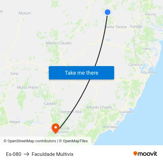 Es-080 to Faculdade Multivix map