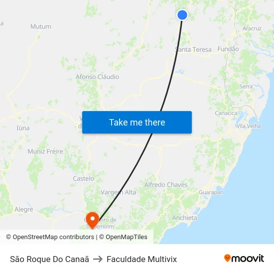 São Roque Do Canaã to Faculdade Multivix map