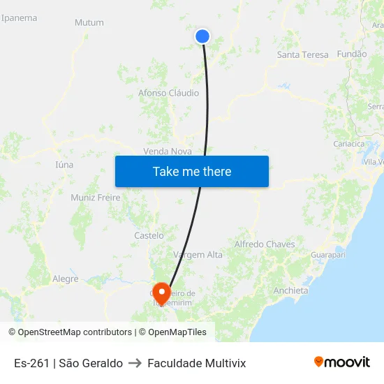 Es-261 | São Geraldo to Faculdade Multivix map