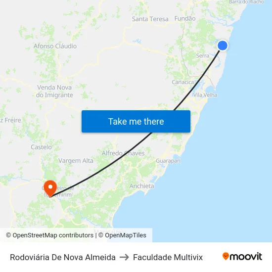 Rodoviária De Nova Almeida to Faculdade Multivix map