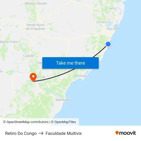 Retiro Do Congo to Faculdade Multivix map
