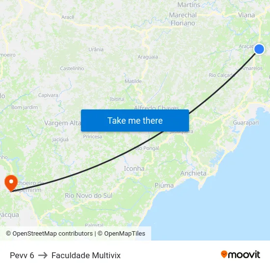 Pevv 6 to Faculdade Multivix map