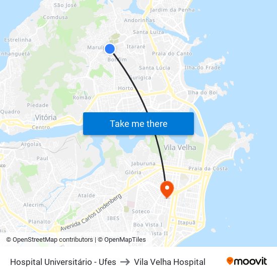 Hospital Universitário - Ufes to Vila Velha Hospital map