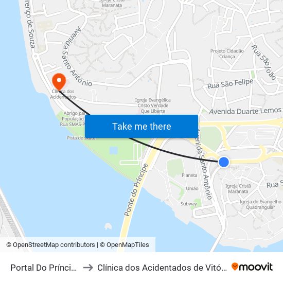 Portal Do Príncipe to Clínica dos Acidentados de Vitória map