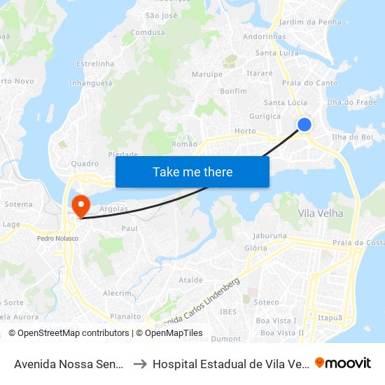 Avenida Nossa Senhora Da Penha, 339 to Hospital Estadual de  Vila Velha (HEVV / Ferroviários) map