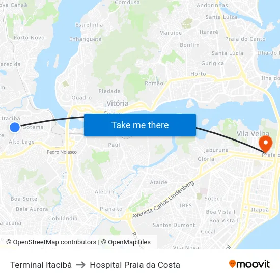Terminal Itacibá to Hospital Praia da Costa map