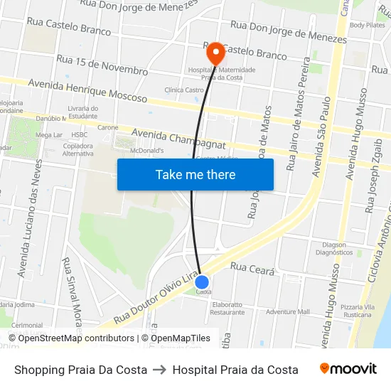 Shopping Praia Da Costa to Hospital Praia da Costa map