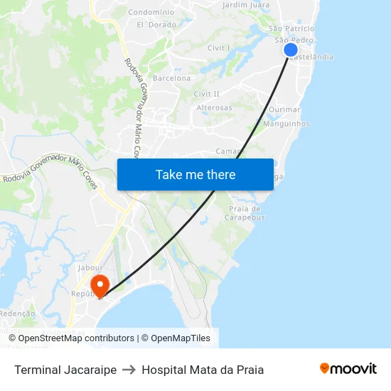 Terminal Jacaraipe to Hospital Mata da Praia map